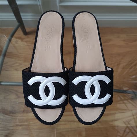 white chanel sandals|chanel sandals black and white.